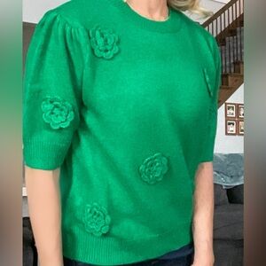 🆕 Hugknits puff sleeve sweater, a short-sleeve knit pullover Green XL